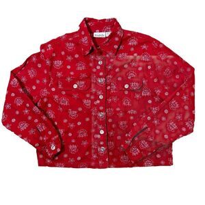 VTG Red Bandana Print Button Jacket Catalog Cotton Sz M Collared Pockets Western